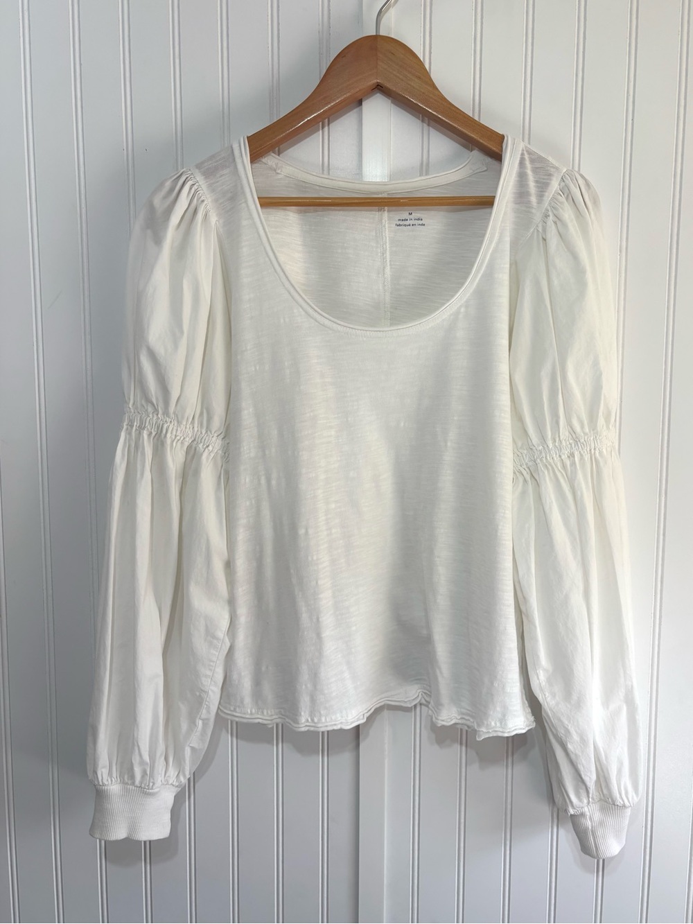 Pilcro Anthropologie Banded Puff Sleeve Cotton Top White Medium Boho cottagecore - Picture 1 of 13